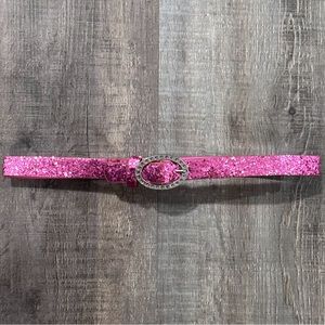 💞 Little Girls Pink Glitter Belt with Silver Buckle